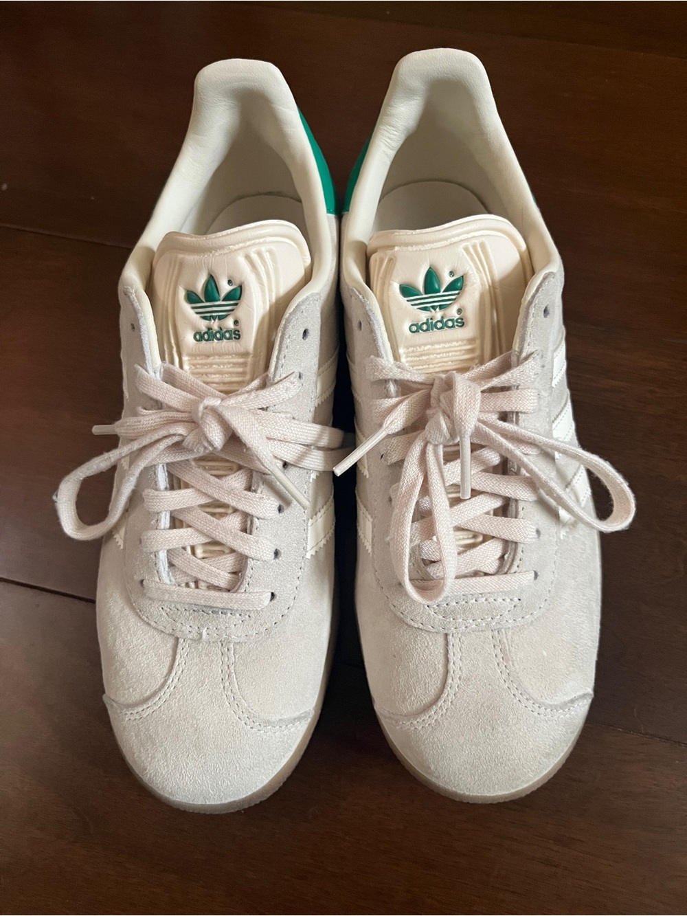 Adidas Gazelle Women's Suede Sneakers in Light Beige with Green Trefoil